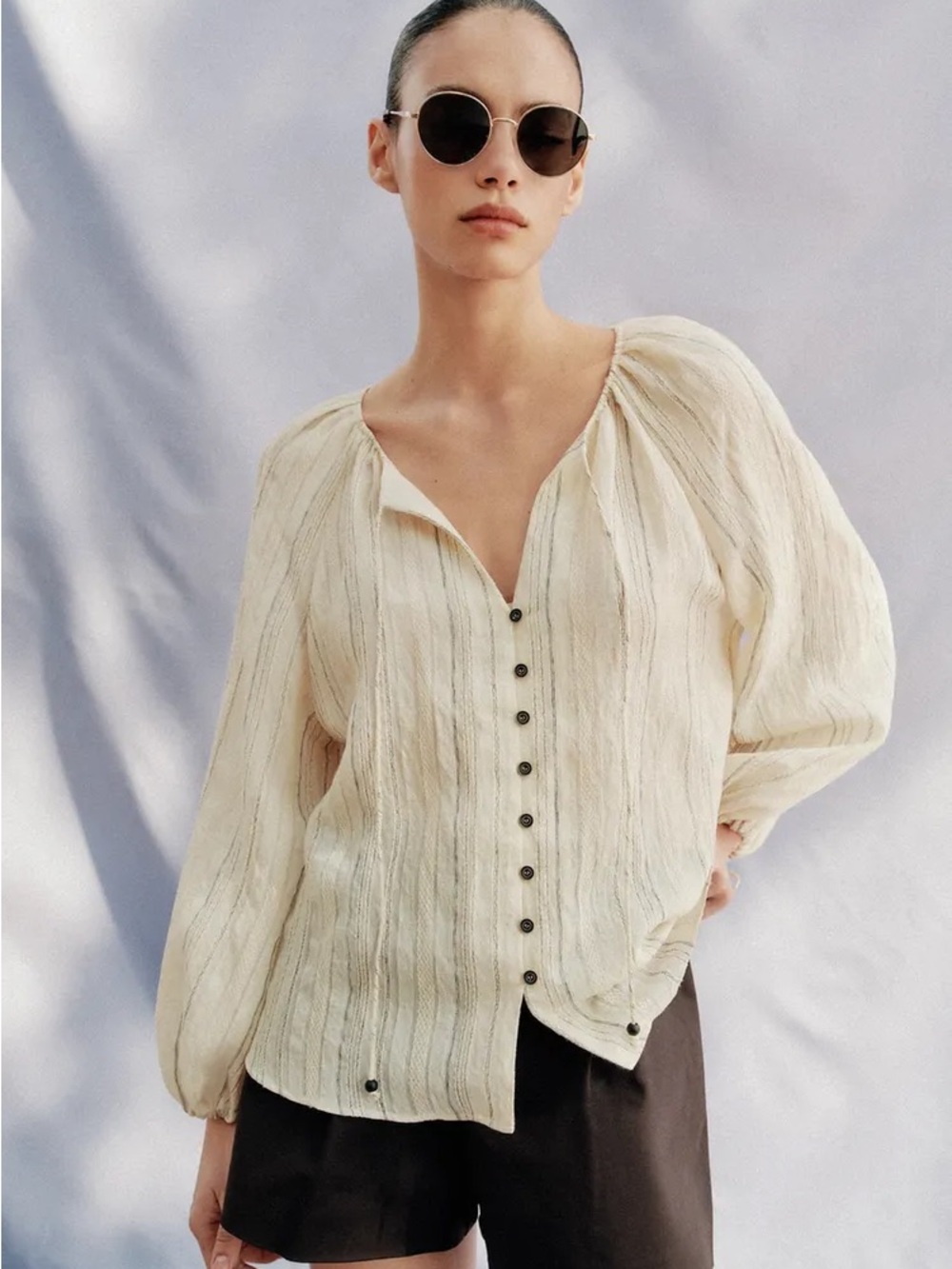 Zara STRIPED BLOUSE WITH BOWS ECRU / BLACK2561/537/070
